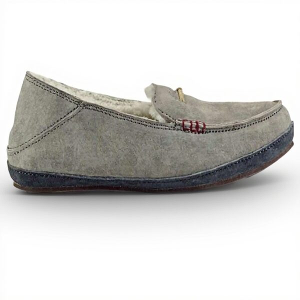 Chaussons OluKai Femmes Cuir Gris Fog Doublure Shearling