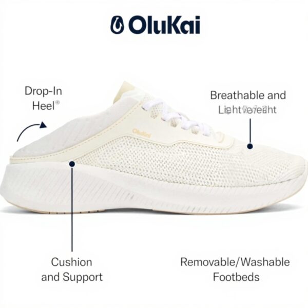 Baskets OLUKAI Homme Tricot Respirant Talon Tombant Blanc