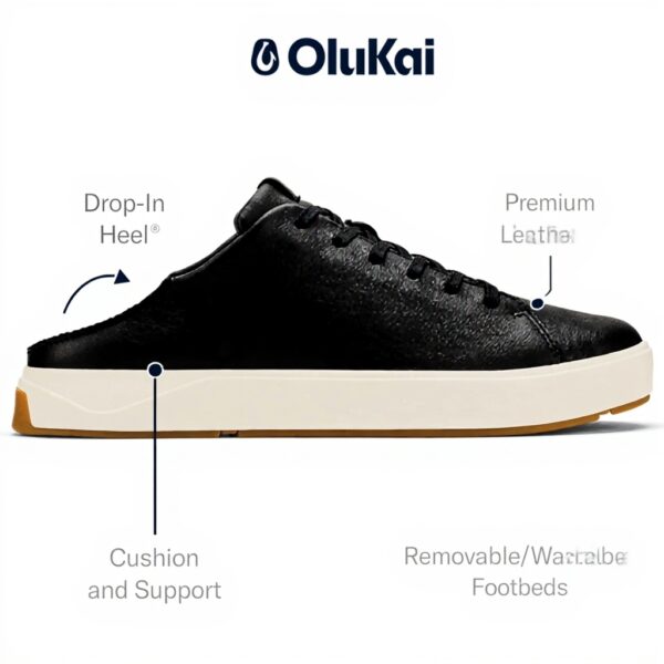 Baskets OLUKAI Laeahi cuir pleine fleur talon tombant homme