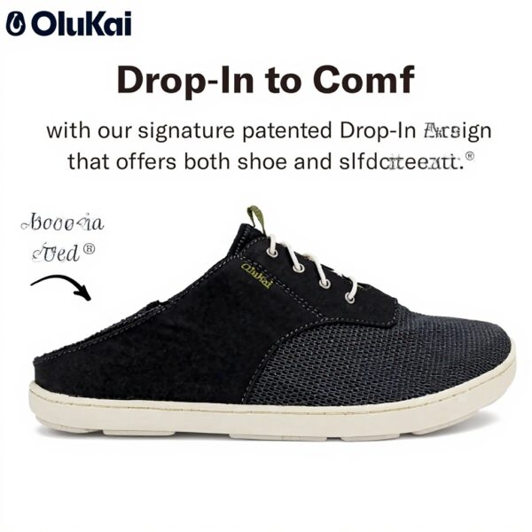 Mocassin Olukai Nohea Moku Homme Noir Maille Respirante