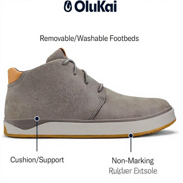 OLUKAI Papaku Ili Bottes pour homme, cuir imperméable durable, doublure matelassée confortable, coussin sous le pied, semelles en caoutchouc confortables et adhérentes sur lhumidité, graphite