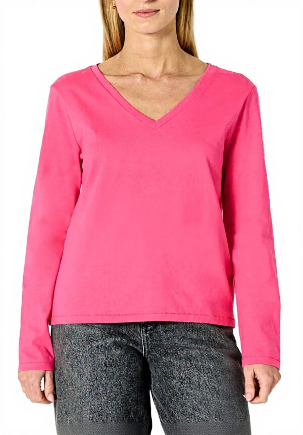 T-shirt femme Amazon Essentials col V manches longues coton