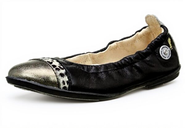 Ballerines Catimini Fille Cuir Léopard Noir Confort