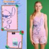 Pyjama Stitch fille Disney ensemble camisole short rose-3