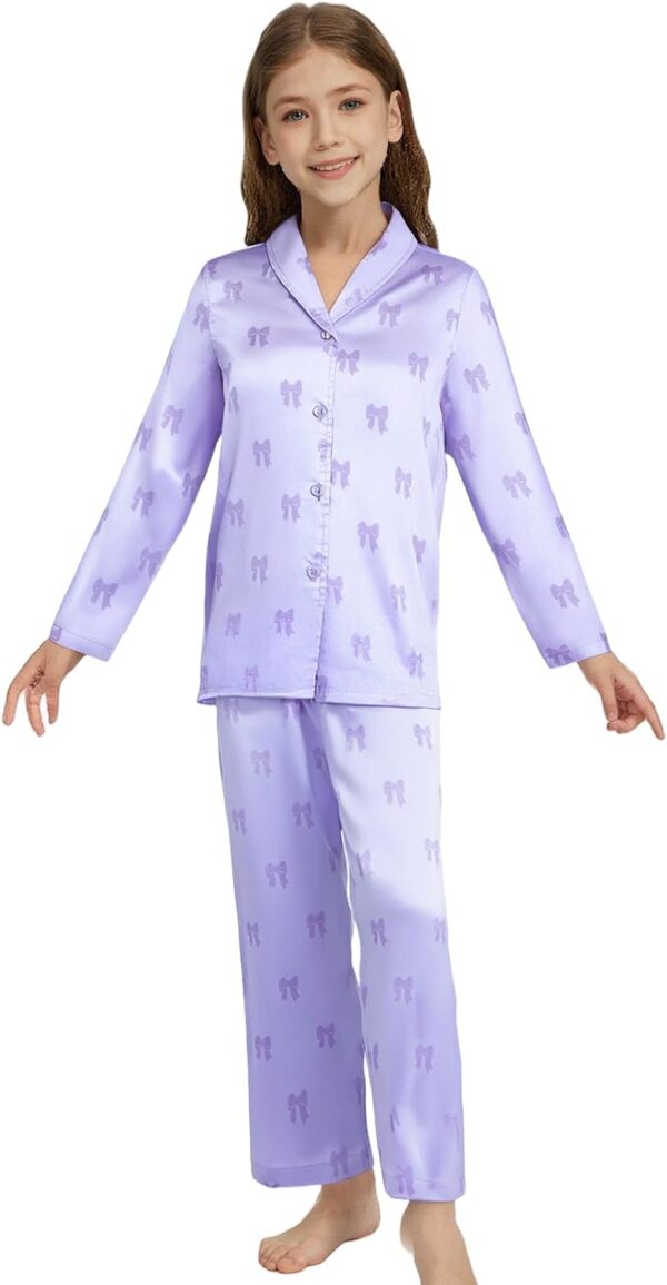 Pyjama fille satin Ewbob confortable cadeau Noël 5-14 ans-1