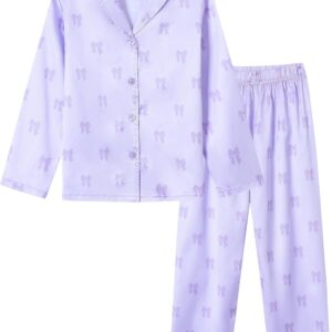 Pyjama fille satin Ewbob confortable cadeau Noël 5-14 ans-0
