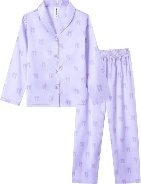 Pyjama fille satin Ewbob confortable cadeau Noël 5-14 ans-0