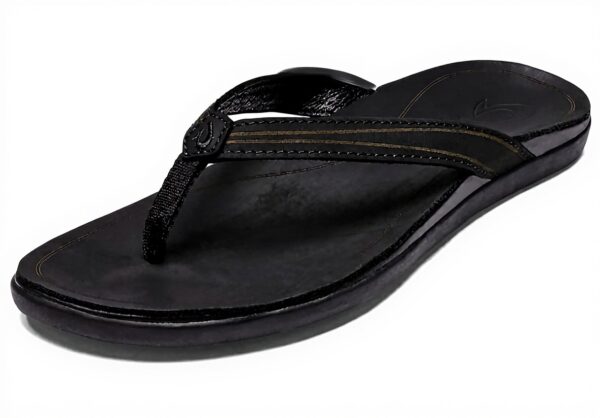 Sandales OLUKAI Aukai Noir Cuir Confort Homme