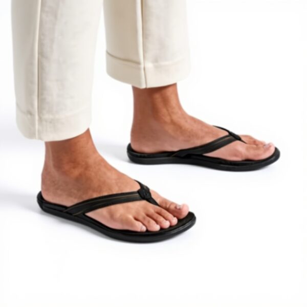 Sandales OLUKAI Aukai Noir Cuir Confort Homme