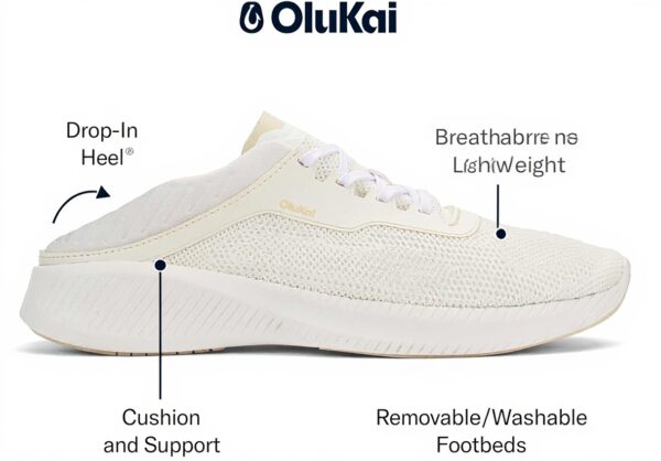 OLUKAI Baskets Homme Tricot Respirant Talon Tombant Blanc