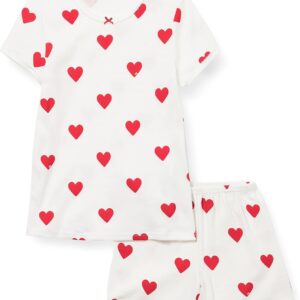 Pyjama fille Petit Bateau coton bio cœur rouge blanc-0