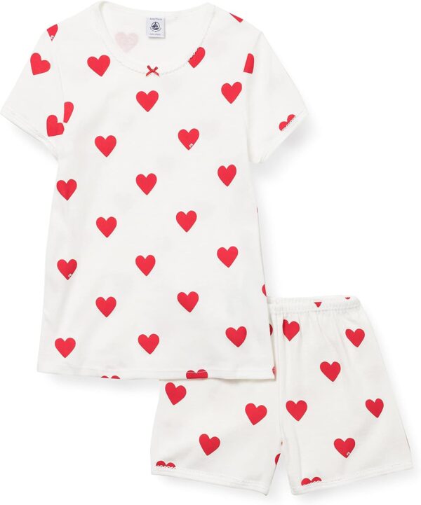 Pyjama fille Petit Bateau coton bio cœur rouge blanc-0