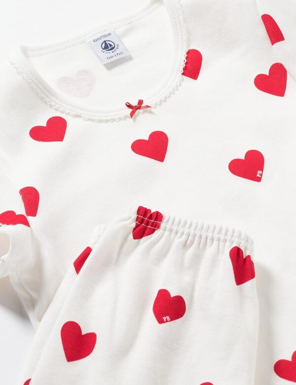 Pyjama fille Petit Bateau coton bio cœur rouge blanc-1