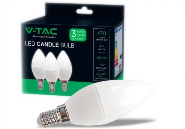 Ampoule LED Bougie E14 V-TAC 4,5W Blanc Froid Économie