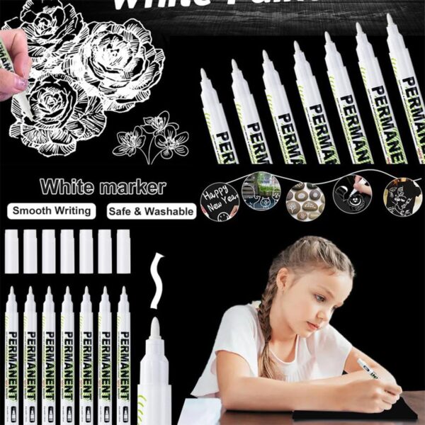 Marqueur blanc permanent YUVKIN pointe fine 1mm lot 6-2